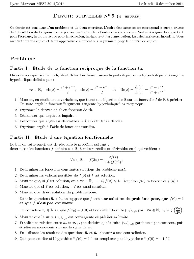 Étude de la fonction argth et th | PDF | Fonction trigonométrique ...