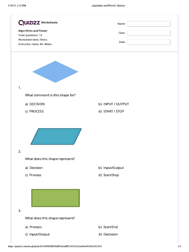 Quizizz - Algorithms and Flowol | PDF | Algorithms | Iteration