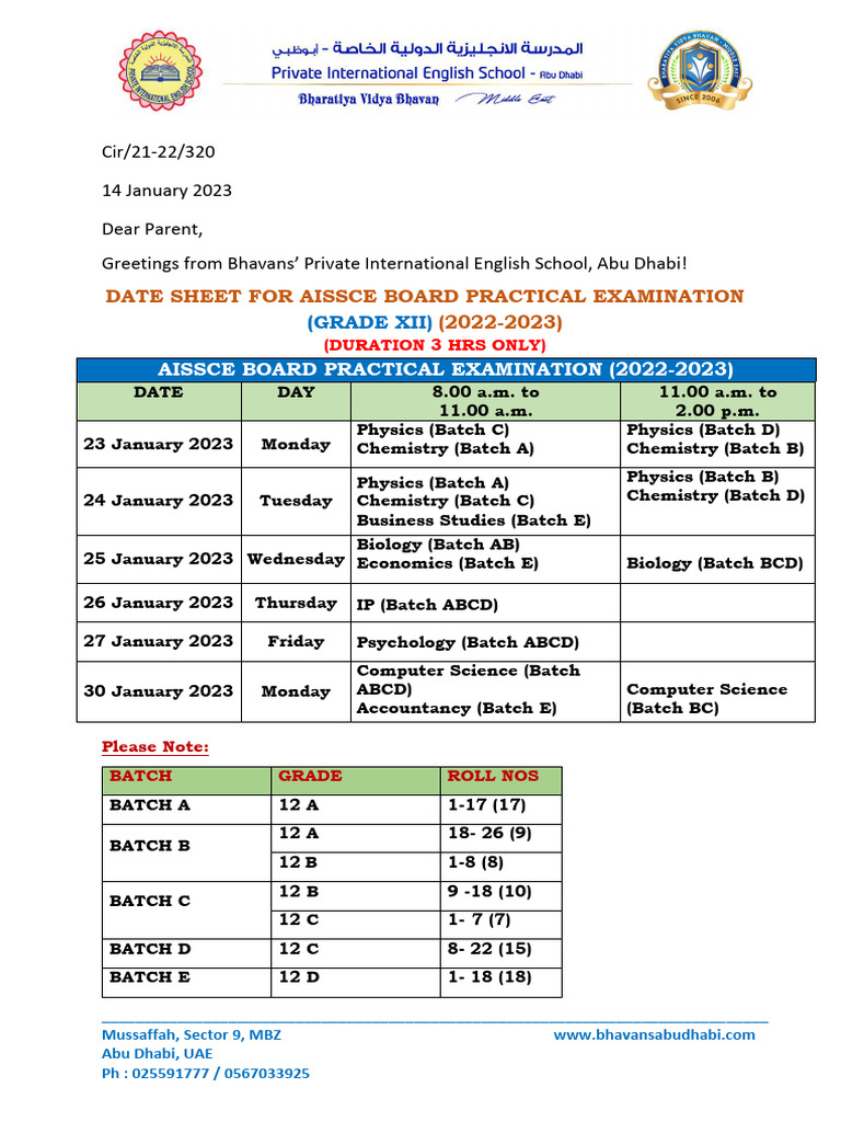Date Sheet Board Practical | PDF
