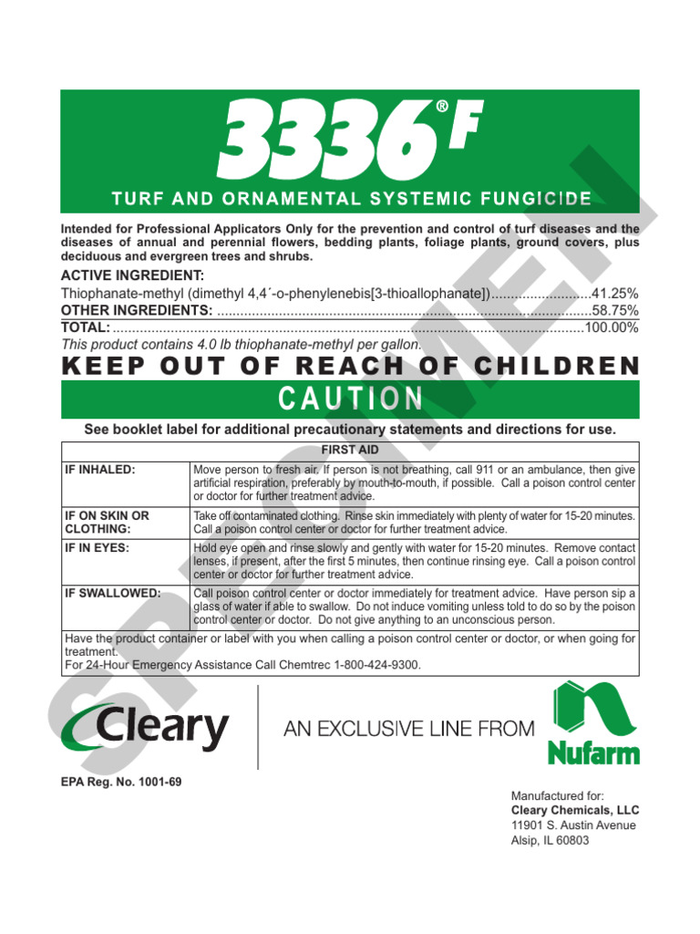 Cleary NuFarm 3336 F Systemic Fungicide Label PDF Pump Golf Course