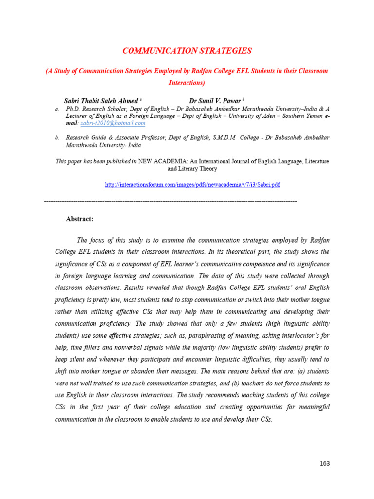 EFL Communication Strategies Study | PDF | English As A Second Or ...
