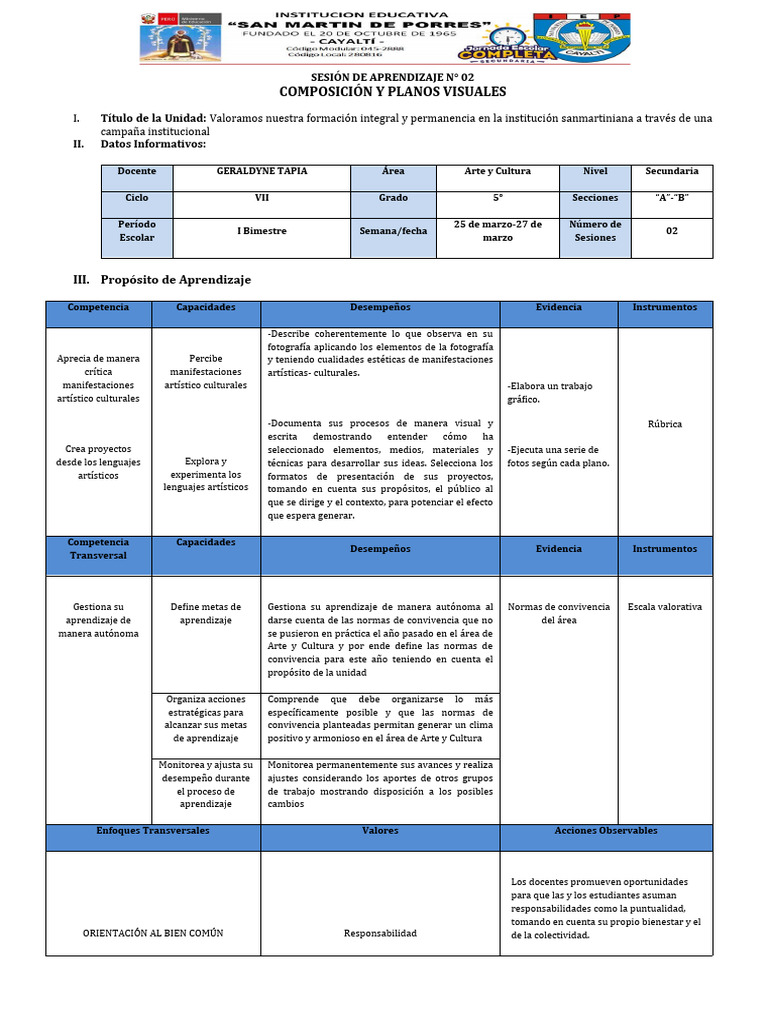 Sesion de Aprendizaje de Arte | PDF | Aprendizaje | Evaluación