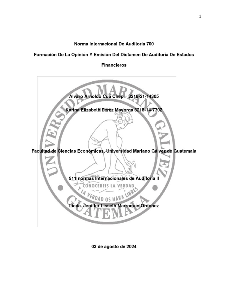 NIA 700: Dictamen de Auditoría Financiera | PDF | Auditoría | Contralor