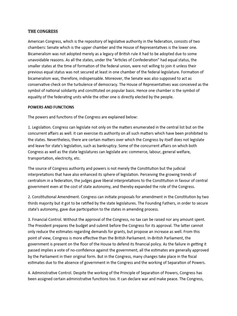 Powers and Functions of Congress | PDF | United States Congress ...