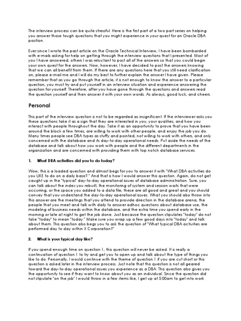 Oracle DBA Interview Strategies | PDF | Database Index | Oracle Database