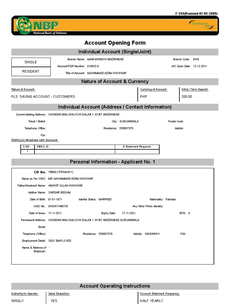 Individual Account Opening Form | PDF | Identity Document | Service ...