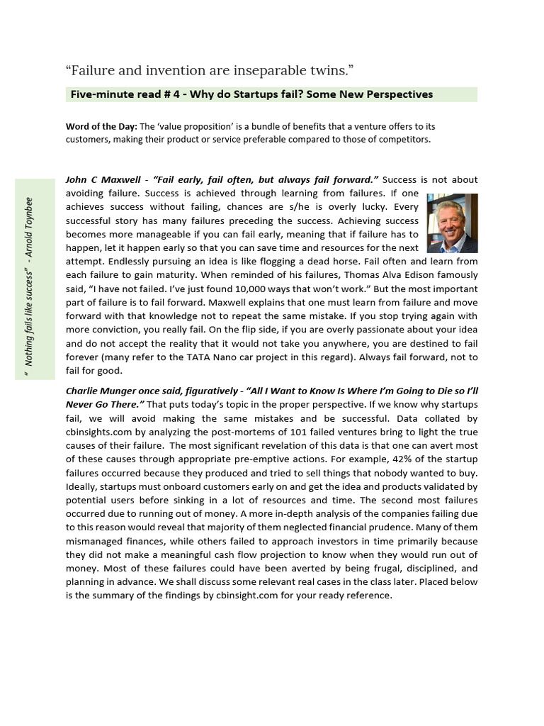 Reasons Startups Fail and Learnings | PDF | Startup Company | Small ...