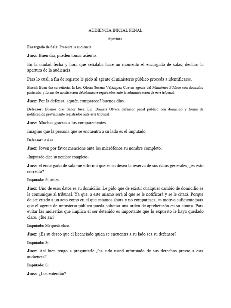 Audiencia Inicial Penal 1 | PDF | Mandato | Fiscal
