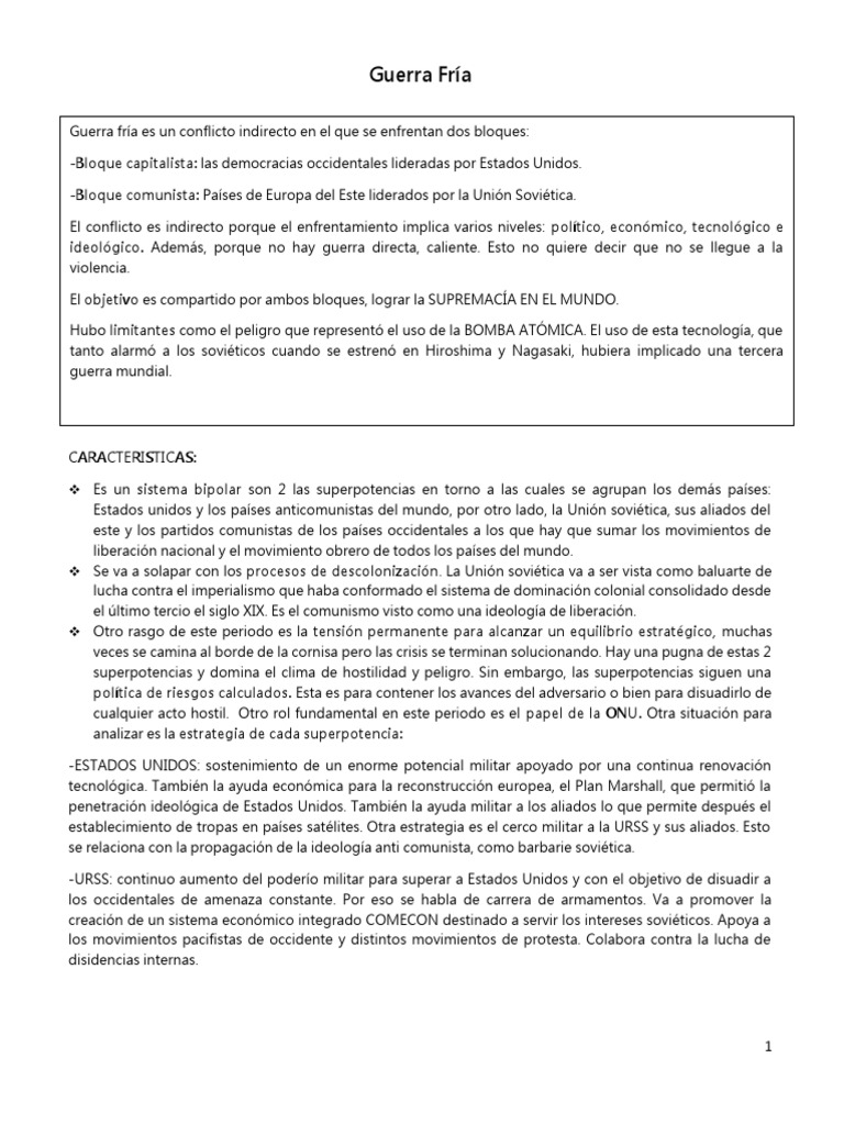 Características y Conflictos de la Guerra Fría | PDF | Unión Soviética ...