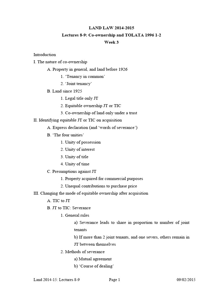 Co-Ownership and TOLATA 1996 Overview | PDF | Concurrent Estate ...