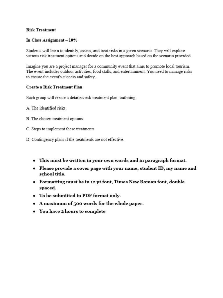 Risk Treatment Plan for Community Events | PDF | Risk