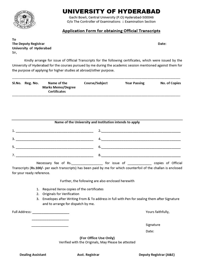 Official Transcript Application Form | PDF | Business