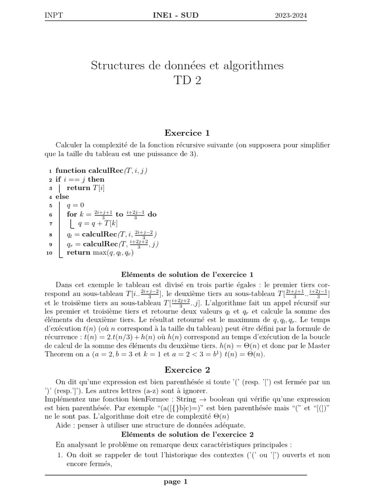 Complexité et structures de données en algorithmes | PDF | Informatique ...