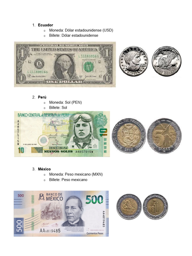 Monedas y billetes de países seleccionados | PDF | Viajes y turismo