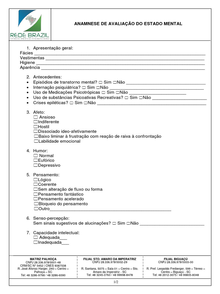Atestado Aptidão Física - Anamnese de Avaliação Do Estado Mental - Pelo ...
