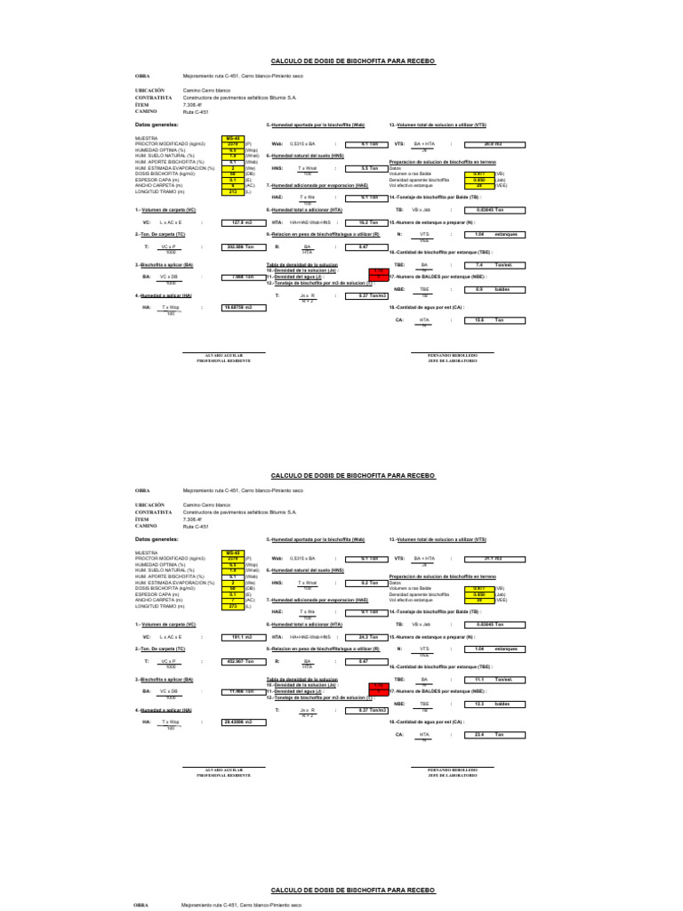 Calculo de Bischofita para Recebo C-451 | PDF | Materiales ...