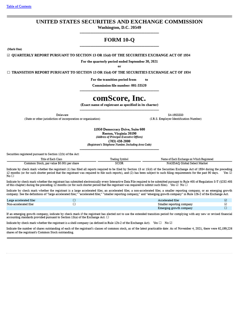 Comscore Q3 2021 10-Q Report Summary | PDF | Preferred Stock | Stocks