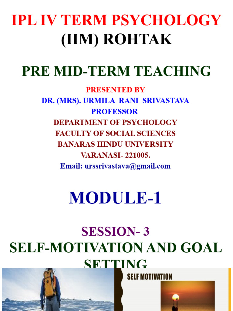 Session 3 Part 1 Self Motivation And Goal Settings Pdf Motivational