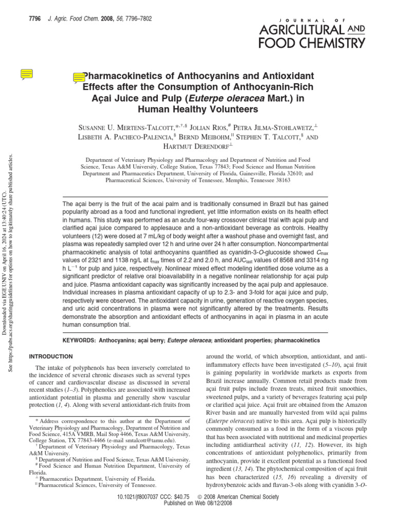 Anthocyanins and Antioxidant of Açai | PDF | Polyphenol | Juice