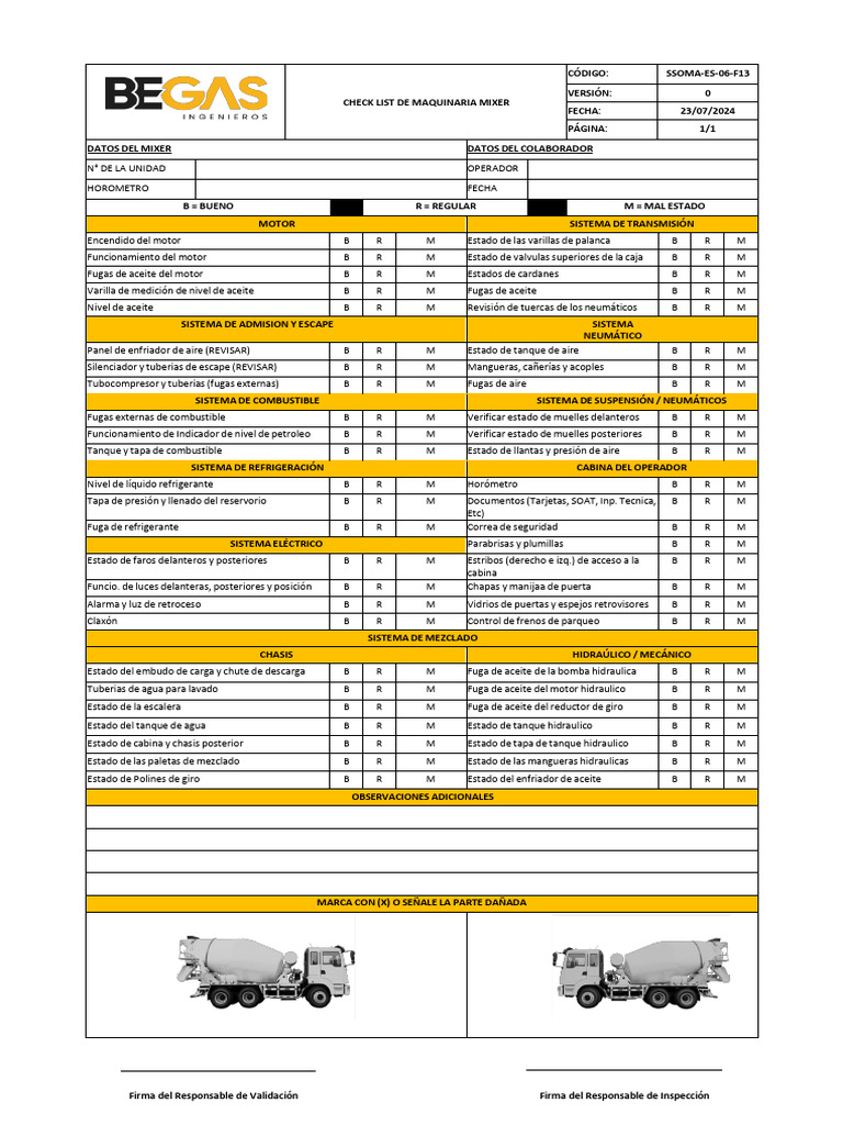 Checklist de Mantenimiento para Mixer | PDF | Neumático | Industria ...