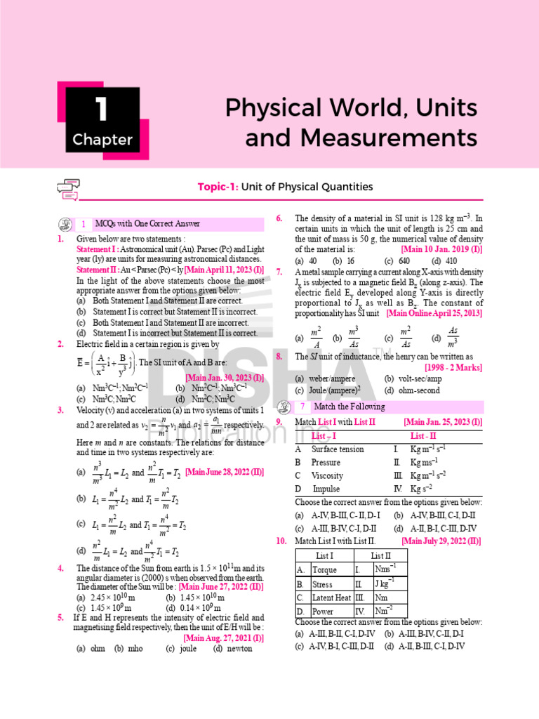 Physical World, Units and Measurements: Topic-1 | PDF | Astronomical ...