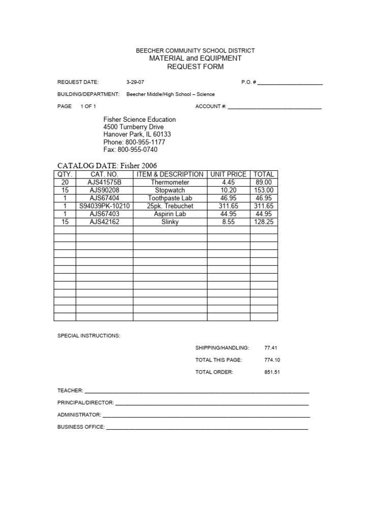 Science Equipment Order Form | PDF | Technology & Engineering