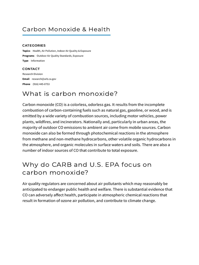 Carbon Monoxide & Health (California Air Resources Board) | PDF ...
