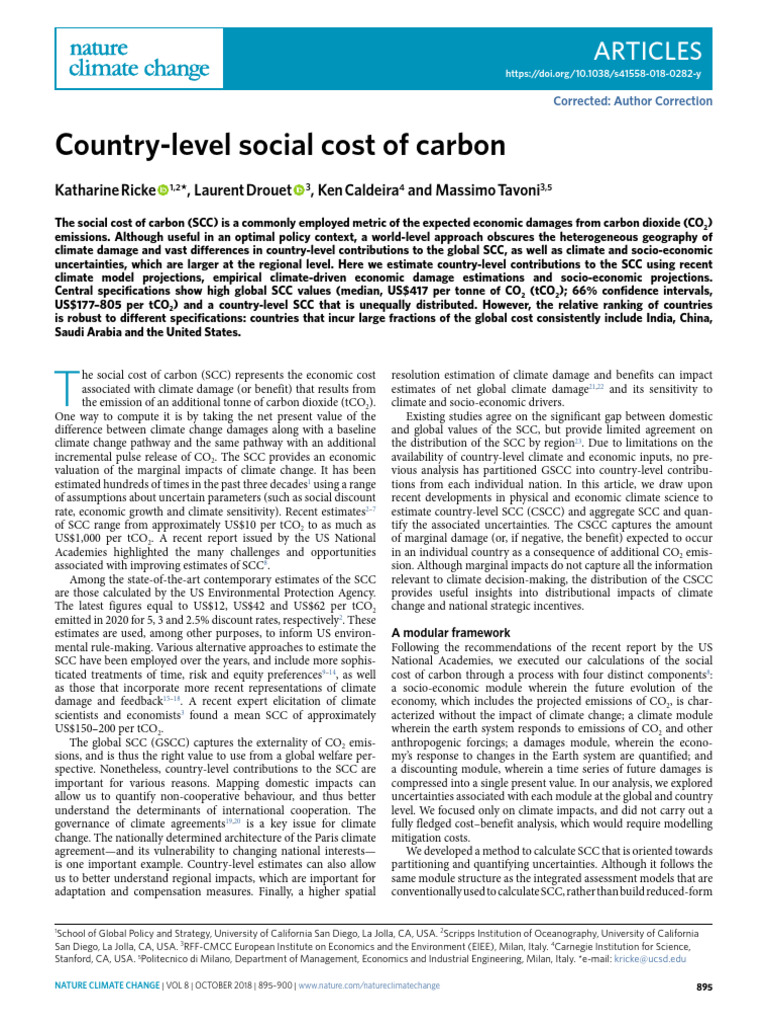 Country-Level Social Cost of Carbon | PDF | Climate Change | Economies