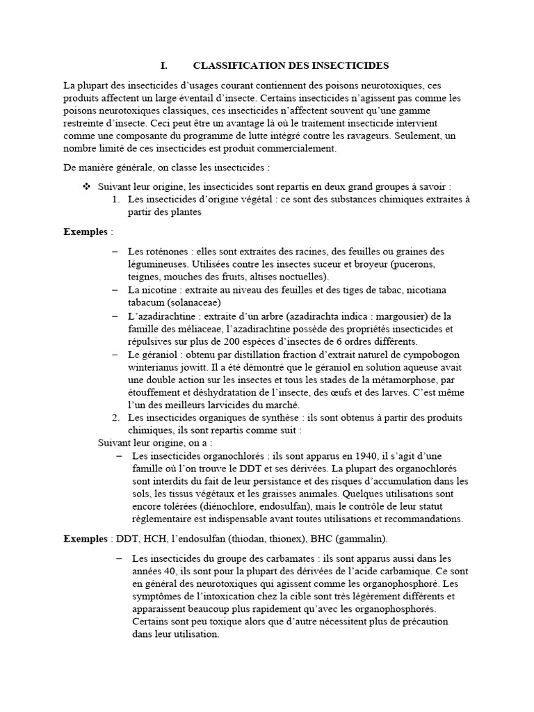 Classification des insecticides | PDF | Insecticide | Agrochimie