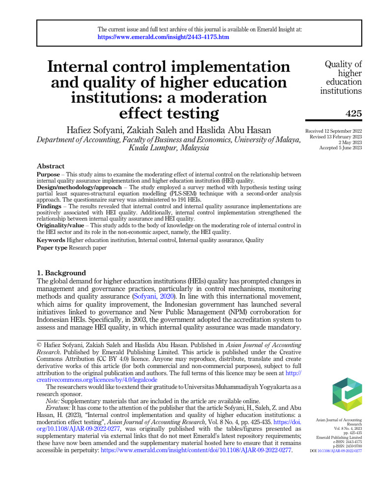 Impact of Internal Control on HEI Quality | PDF | Governance | Internal ...