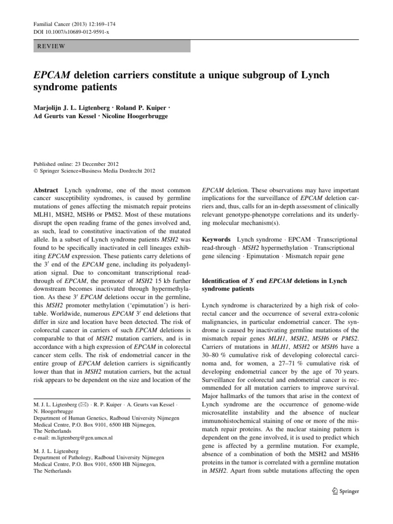 EPCAM Deletions in Lynch Syndrome | PDF | Neoplasms | Cancer