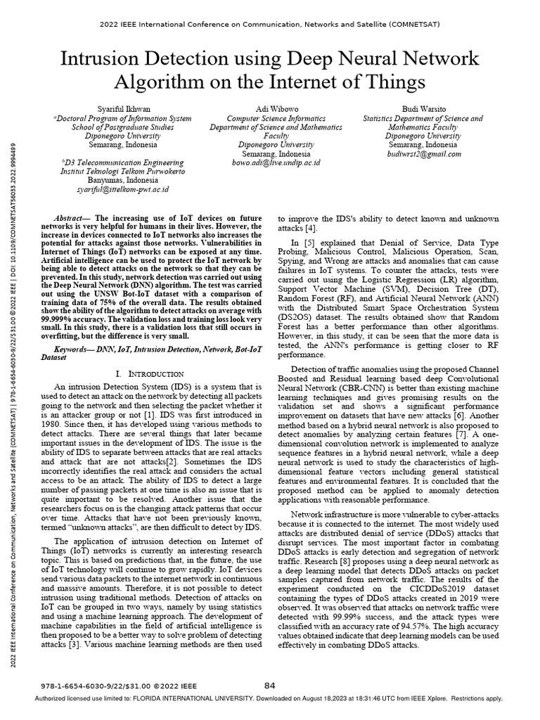 Intrusion Detection Using Deep Neural Network Algorithm On The Internet ...