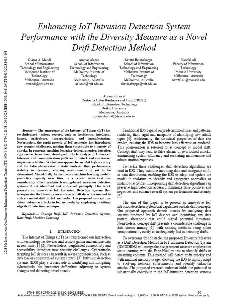IoT Intrusion Detection with Drift Detection | PDF | Internet Of Things ...