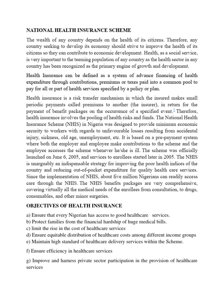 National Health Insurance Scheme Nigeria | PDF | Health Care ...