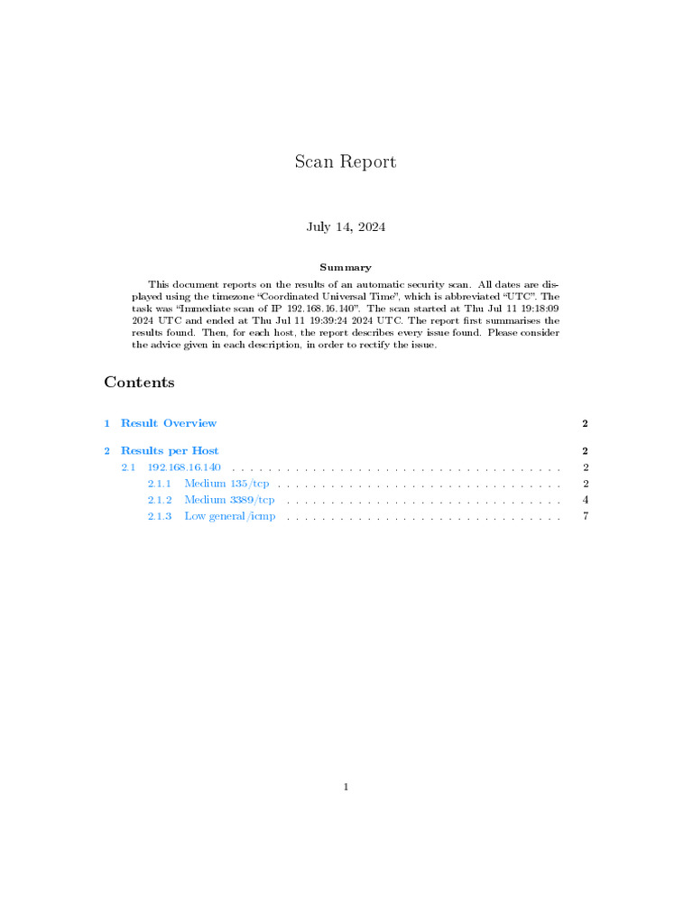 Security Scan Report: IP 192.168.16.140 | PDF | Transport Layer ...