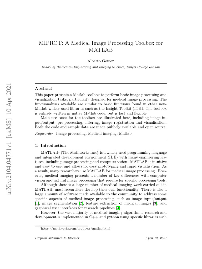 MIPROT: MATLAB Toolbox for Medical Imaging | PDF | Matlab | Matrix ...