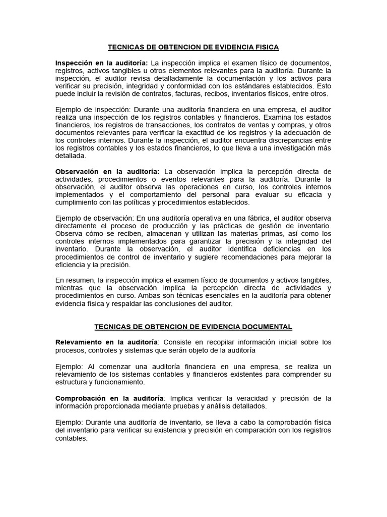 Tecnicas De Auditoria Pdf Auditoría Contralor