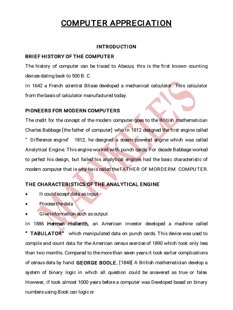 Computer Appreciation Overview and History | PDF | Window (Computing ...