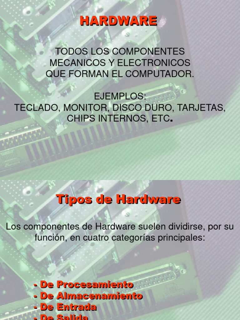 Componentes de Hardware en Computadoras | PDF | Almacenamiento de datos ...