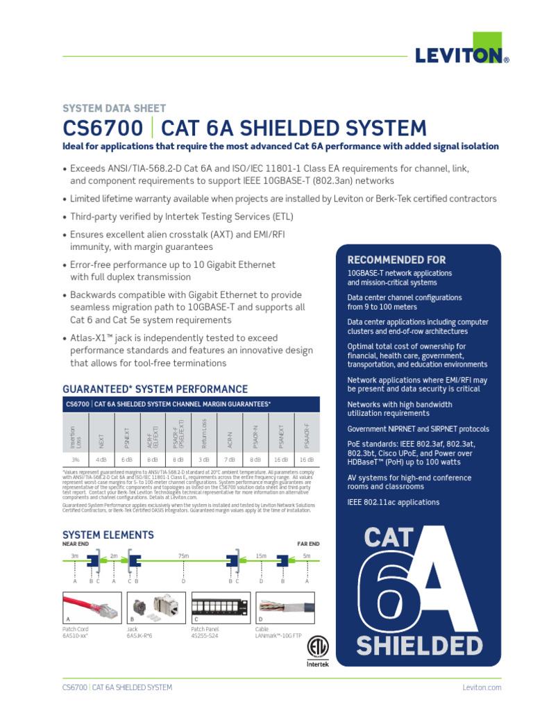 Leviton SDS CS6700 Cat 6A Shielded System | PDF | Computer Engineering ...