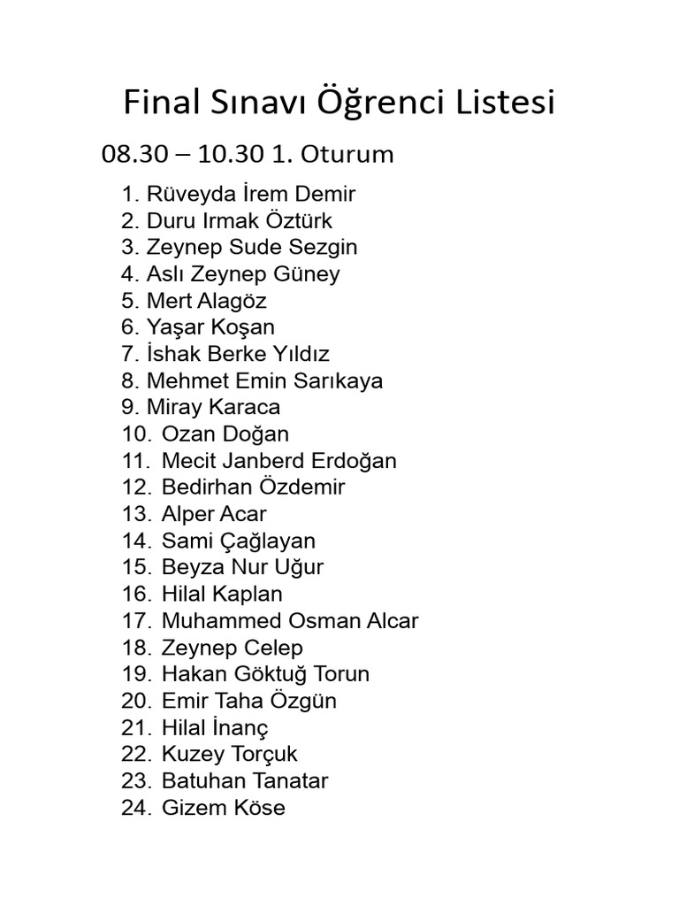 Final Ogrenci Listeleri | PDF