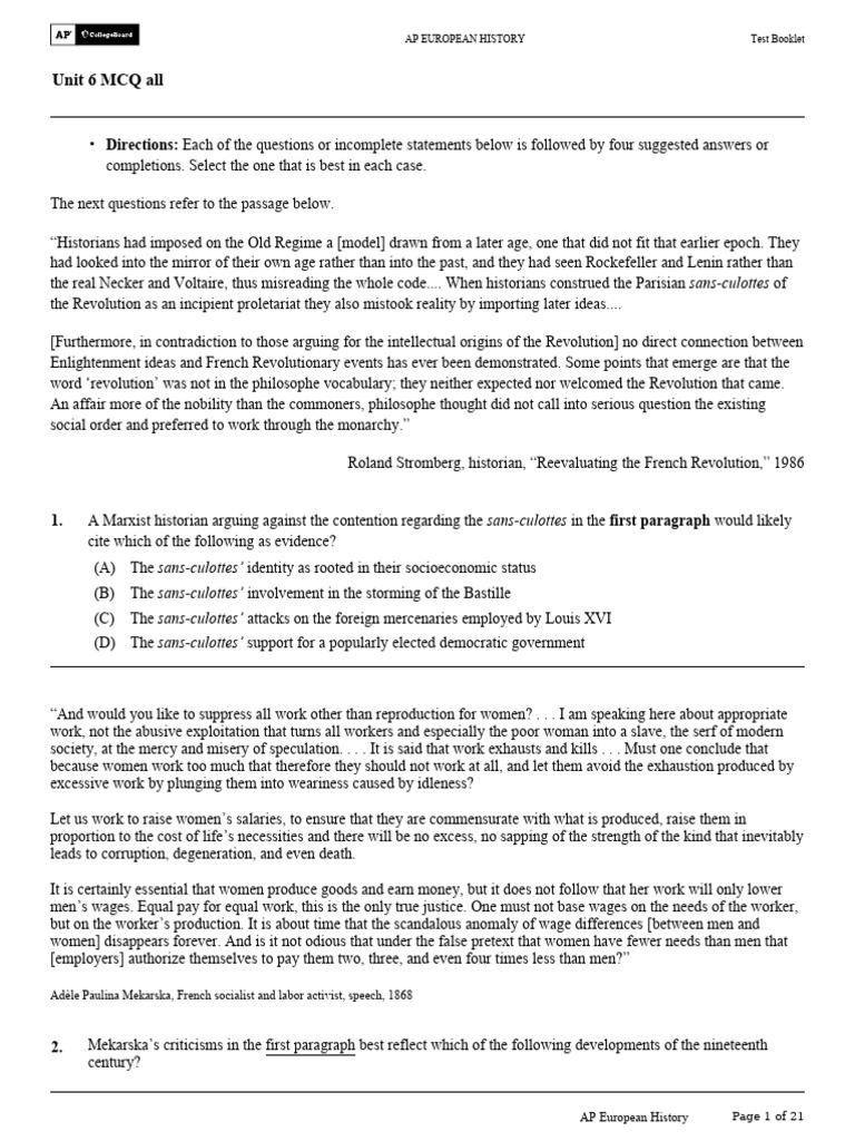 Unit 6 MCQ Practice Quiz PDF Fascism History Of Europe
