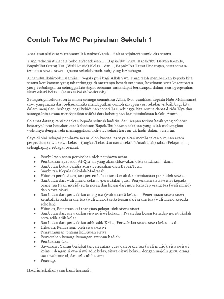 Contoh Teks Mc Perpisahan Sekolah 1 Pdf