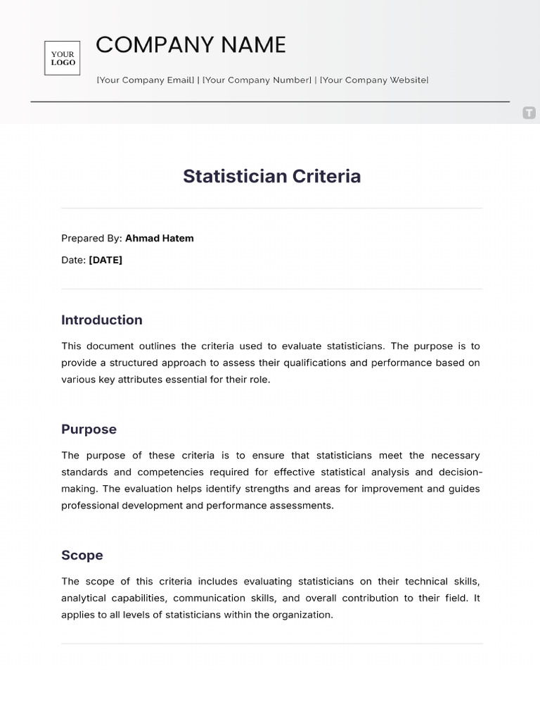 Statistician Criteria Template - Edit Online & Download Example | PDF