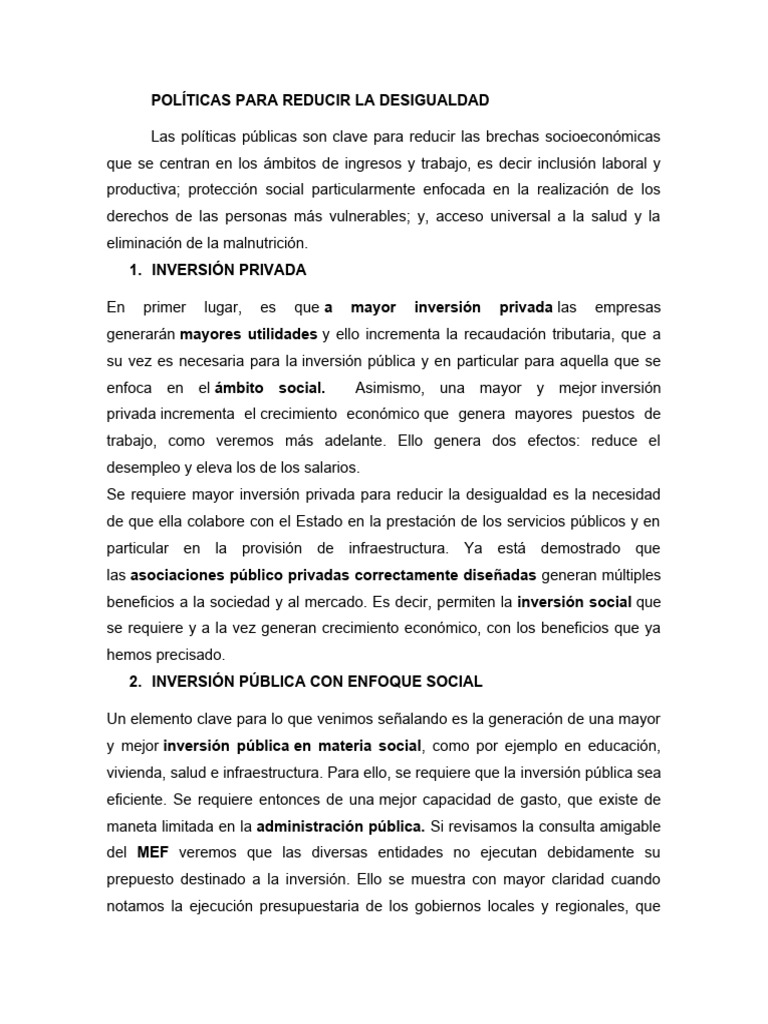 Políticas para Reducir La Desigualdad | PDF | La política fiscal ...