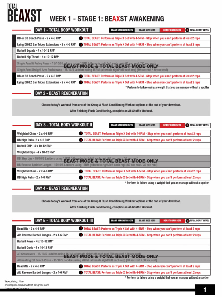 Total Beast Workout Plan | PDF | Physical Exercise | Physical Fitness