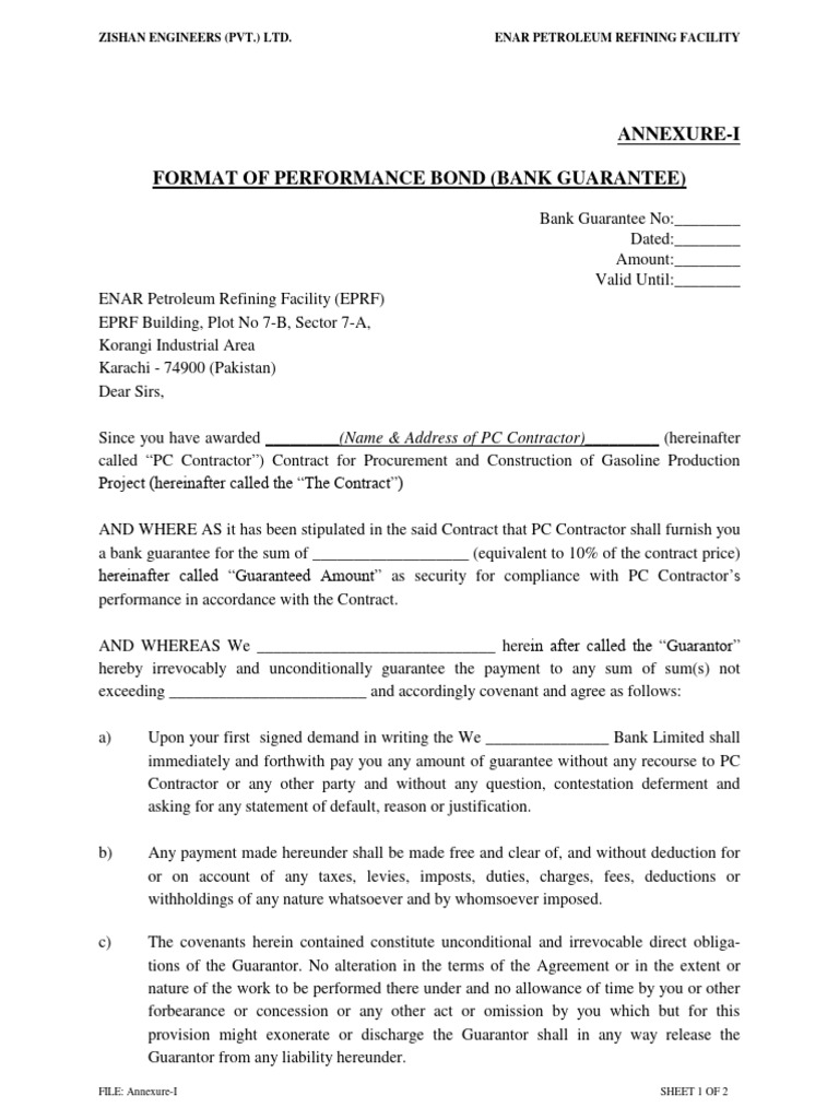 Performance Bond Format for EPRF | PDF | Guarantee | Surety
