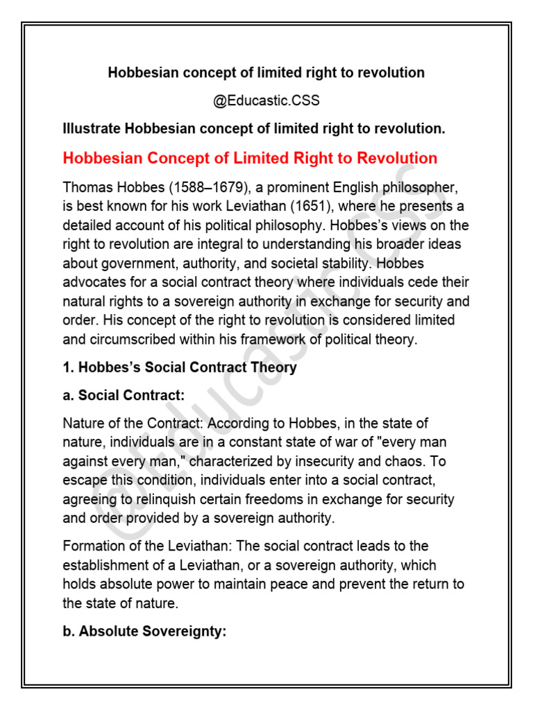Hobbesian Limited Right to Revolution | PDF | Social Contract | Thomas ...