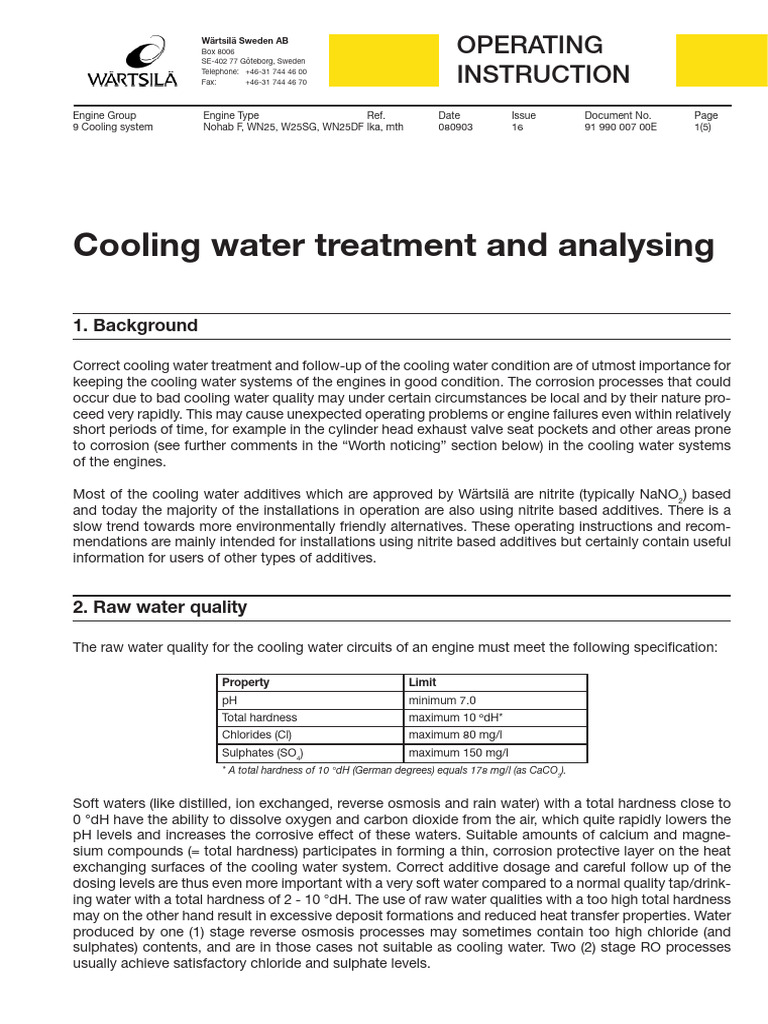 Cooling Water Treatment Wartsila 25 | PDF | Corrosion | Water