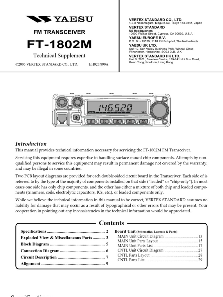 FT-1802M Technical Supplement | PDF | Amplifier | Electronic Filter